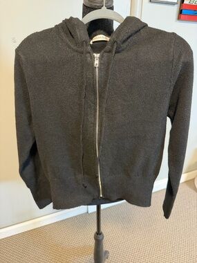 Zenana Black Zip Up Hoodie Sweater | Size Medium | Lightweight Knit | NWOT